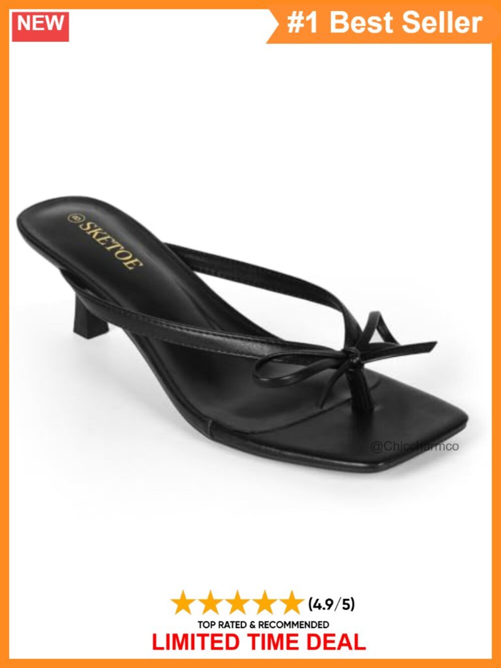 Kitten Heel Flip Flop Sandals Square Toe Bow Faux Leather Dressy